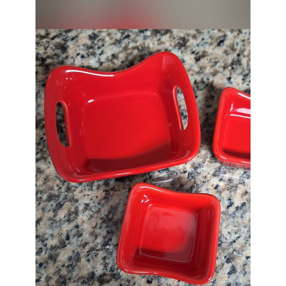 Rachel Ray Red Stoneware Serving Dishes Bowls Bakeware 3oz And 10oz Set of 3 Lot